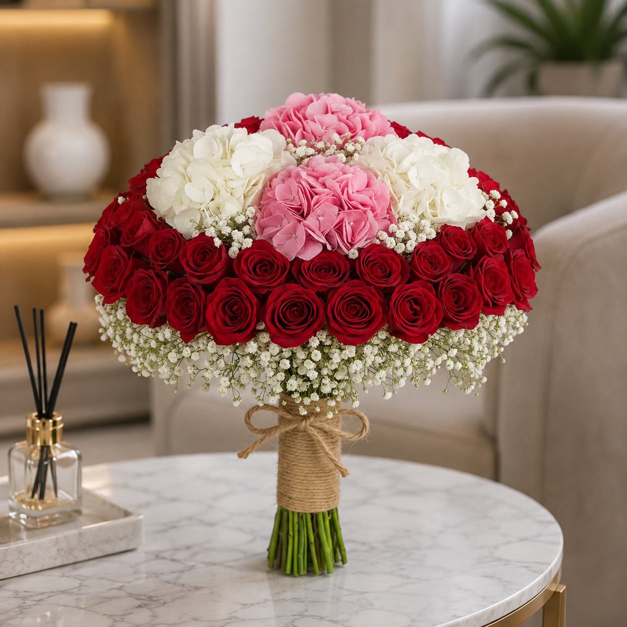 Romantic Halo – Red Rose Bridal Arrangement