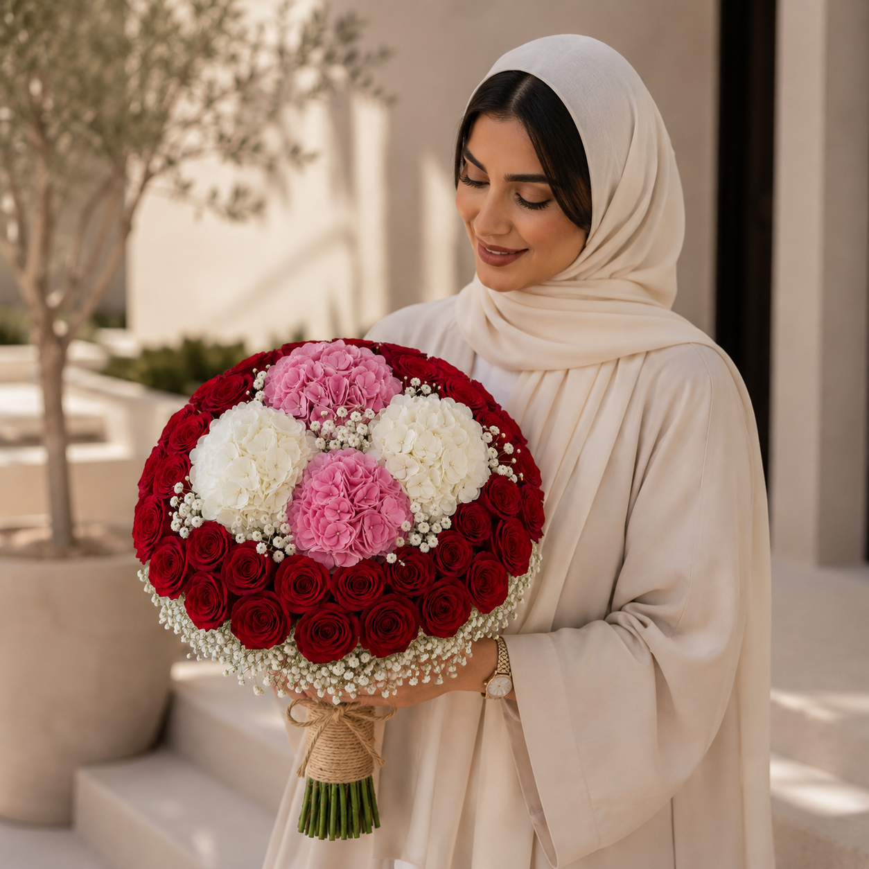 Romantic Halo – Red Rose Bridal Arrangement