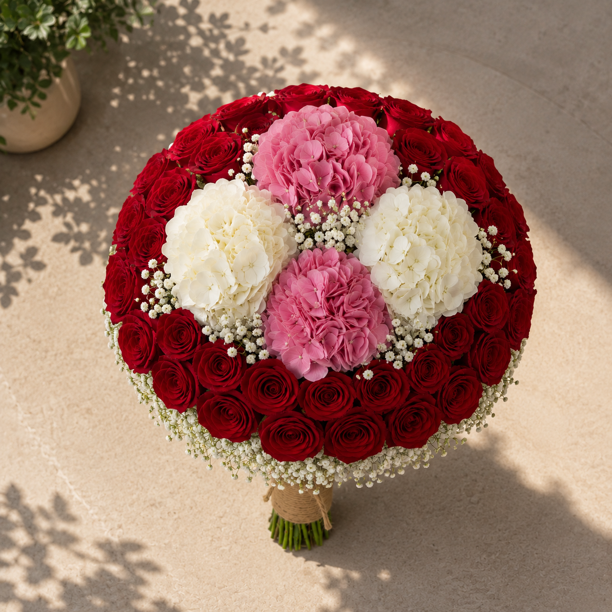 Romantic Halo – Red Rose Bridal Arrangement