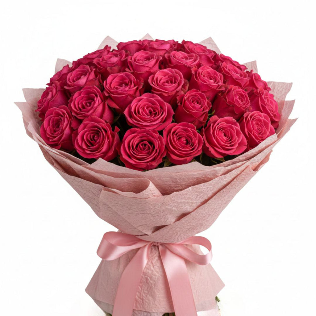 Cherished Moments in Pink-31 Pink Roses by Black Petals Flowers