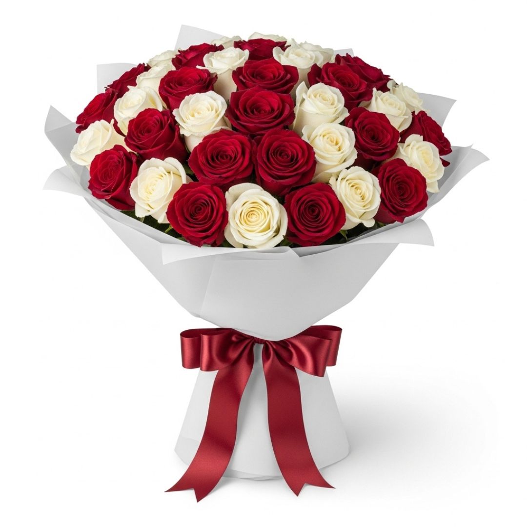 Classic Romance – Red & White Roses Bouquet for Anniversary