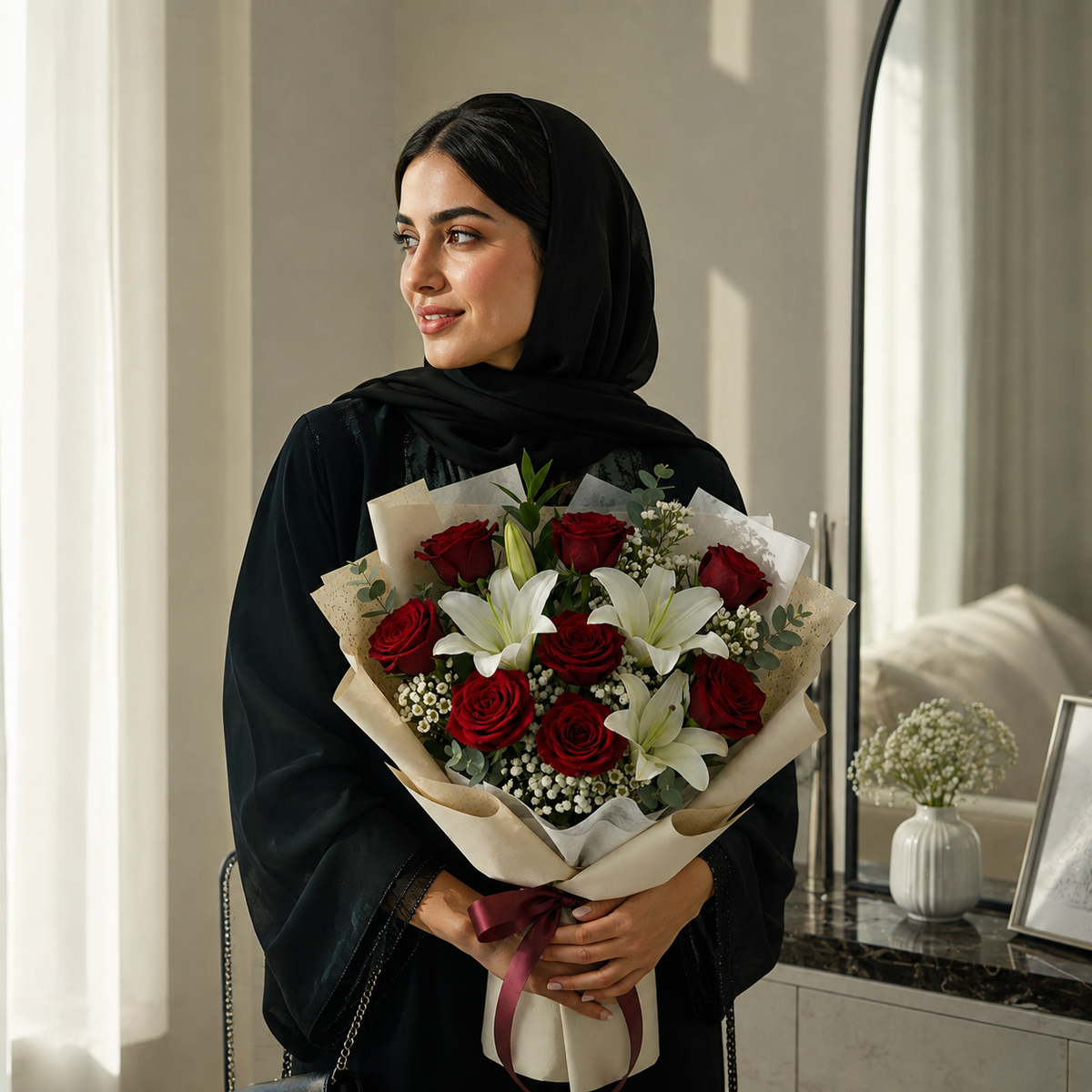 Classic Red Roses & White Lilies Bouquet