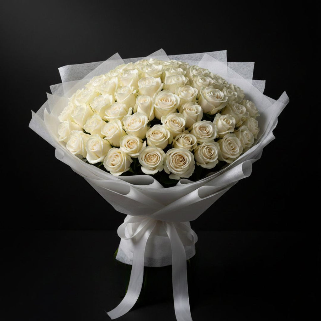 Classic White Elegance - 101 White Roses by Black Petals Flowers
