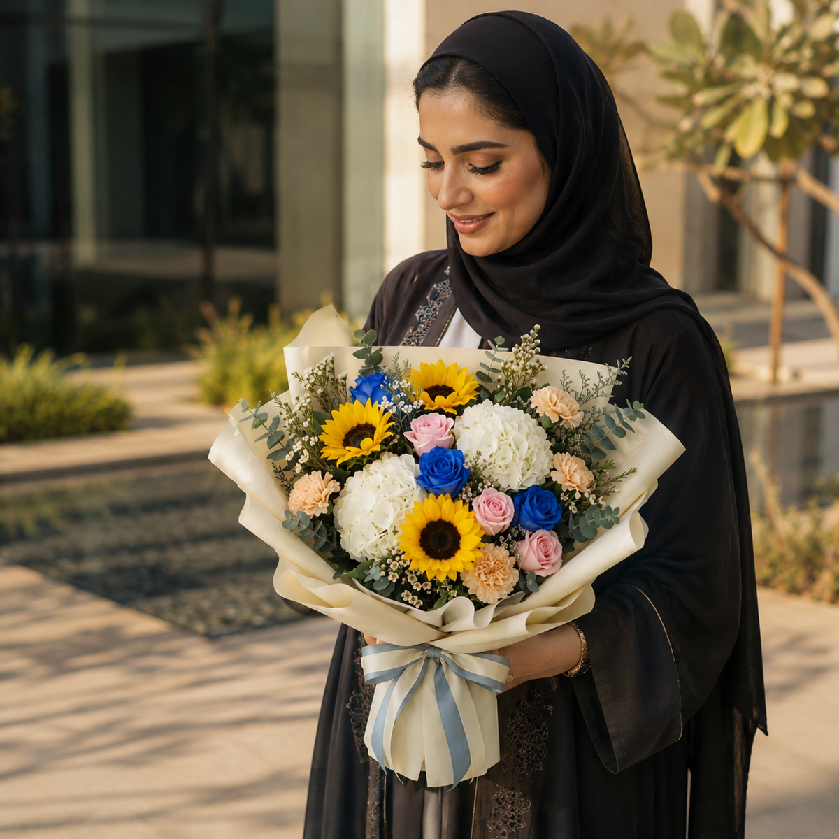 Corporate Mixed Roses, Sunflowers & Hydrangea Bouquet