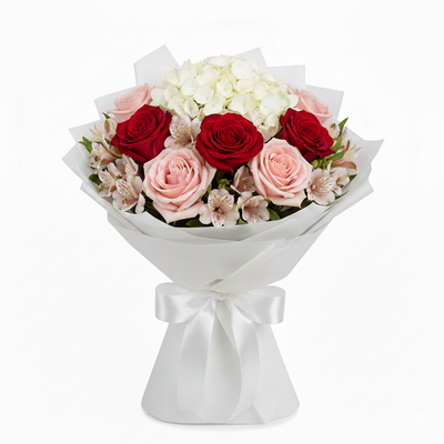 Delicate Charm – Roses & Hydrangea Birthday Bouquet