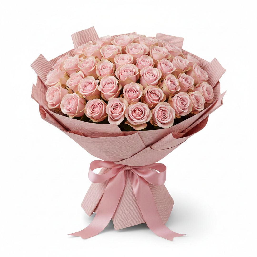 Delicate Anniversary Charm-71 Light Pink Roses by Black Petals Flowers