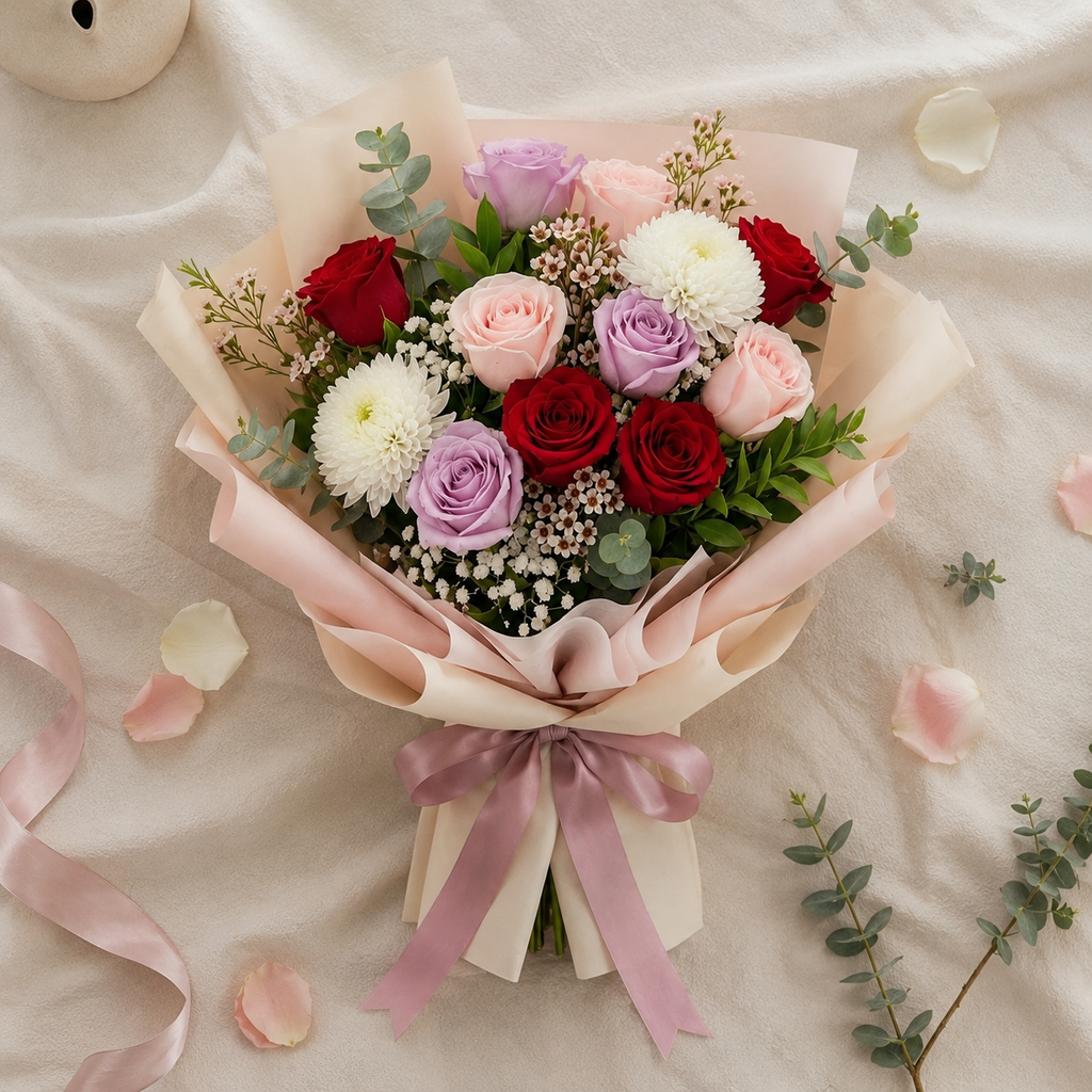Elegant Mixed Roses & White Chrysanthemum Bouquet – photo 6