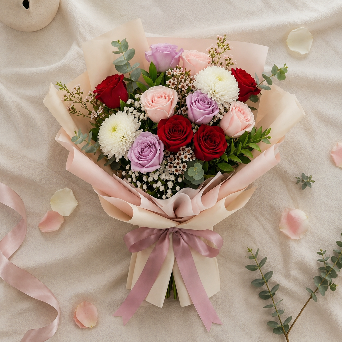 Elegant Mixed Roses & White Chrysanthemum Bouquet – photo 6