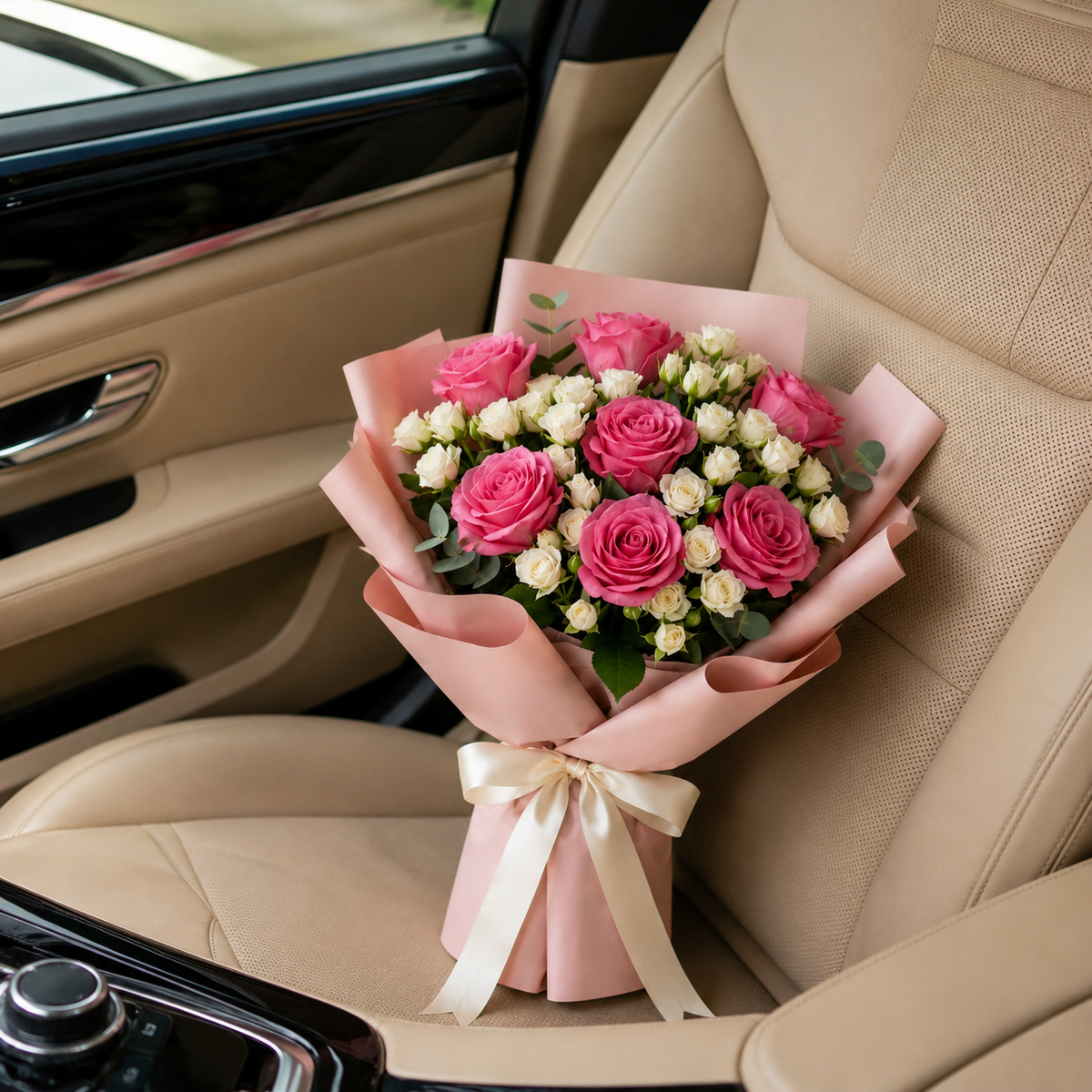 Elegant Pink Roses & White Baby Roses Apology Bouquet