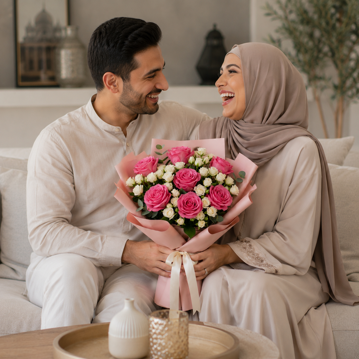 Elegant Pink Roses & White Baby Roses Apology Bouquet