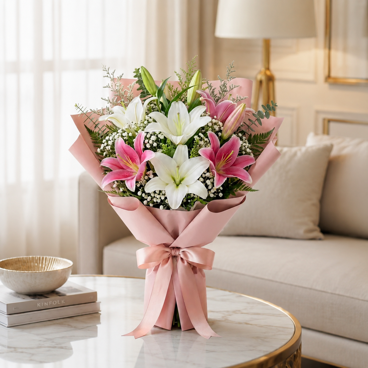 Elegant Pink & White Lily Sorry Bouquet