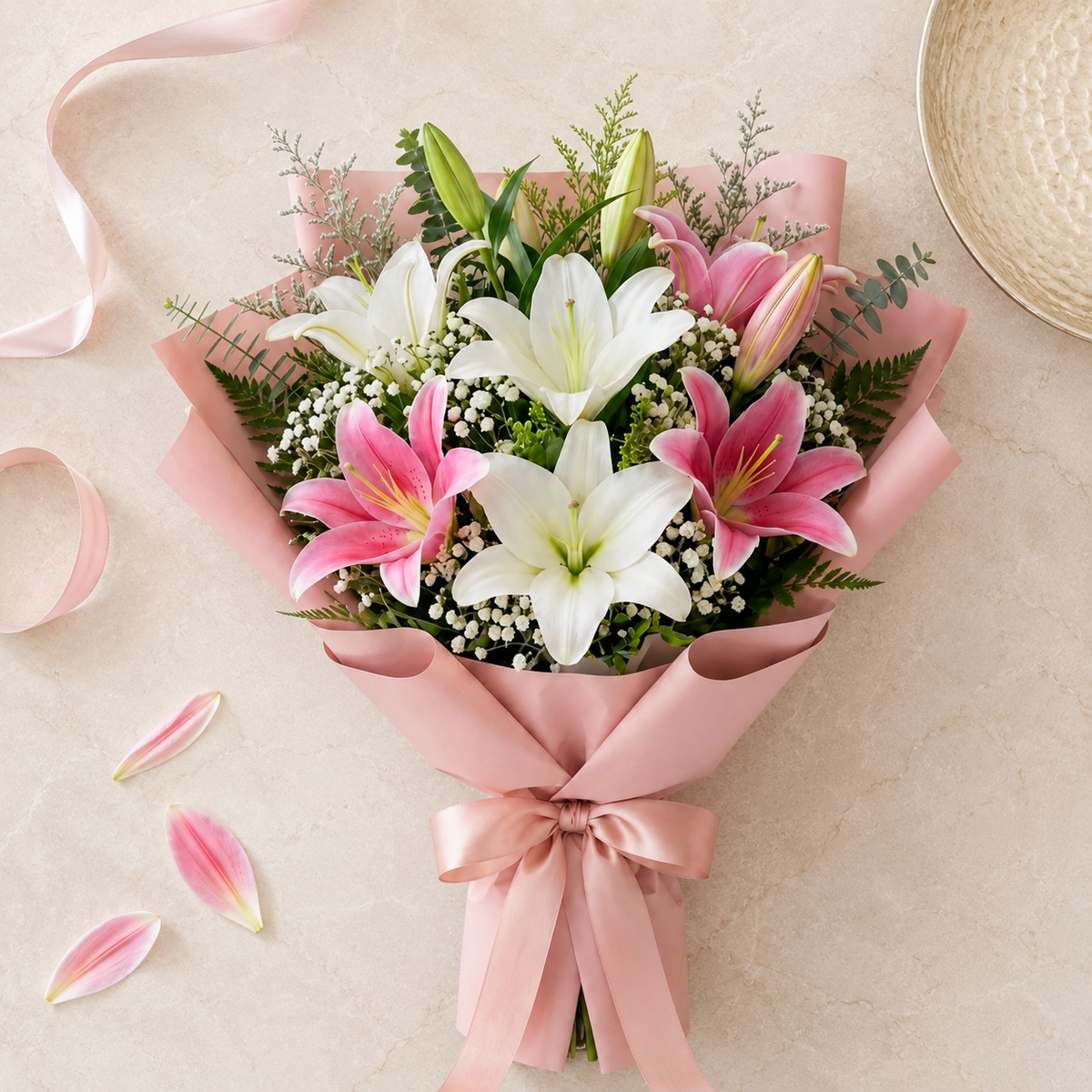 Elegant Pink & White Lily Sorry Bouquet