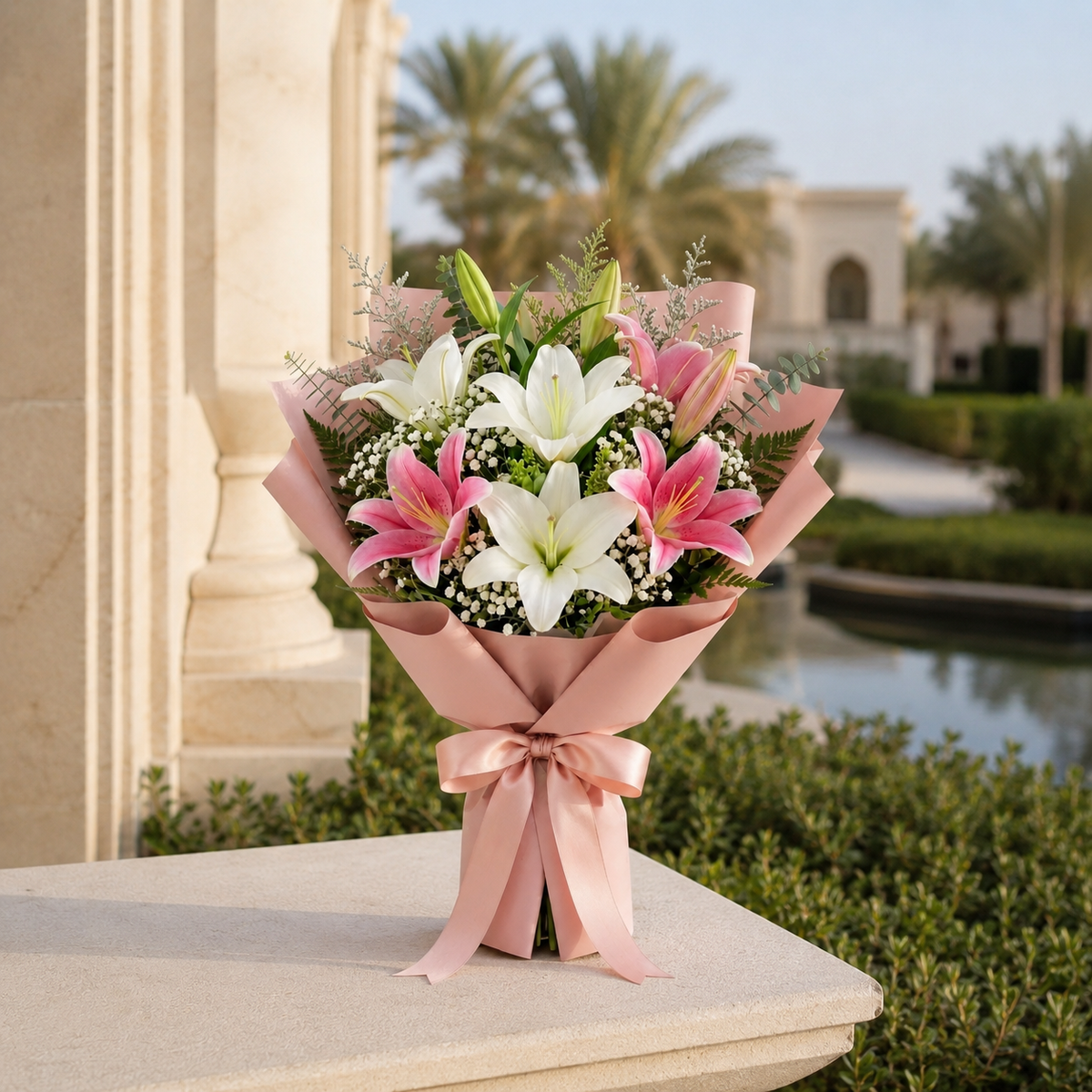 Elegant Pink & White Lily Sorry Bouquet