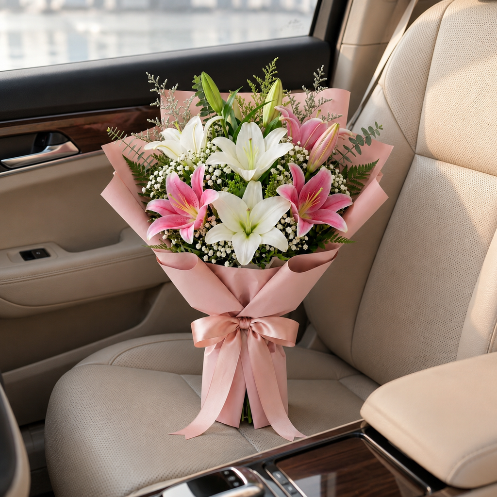 Elegant Pink & White Lily Sorry Bouquet