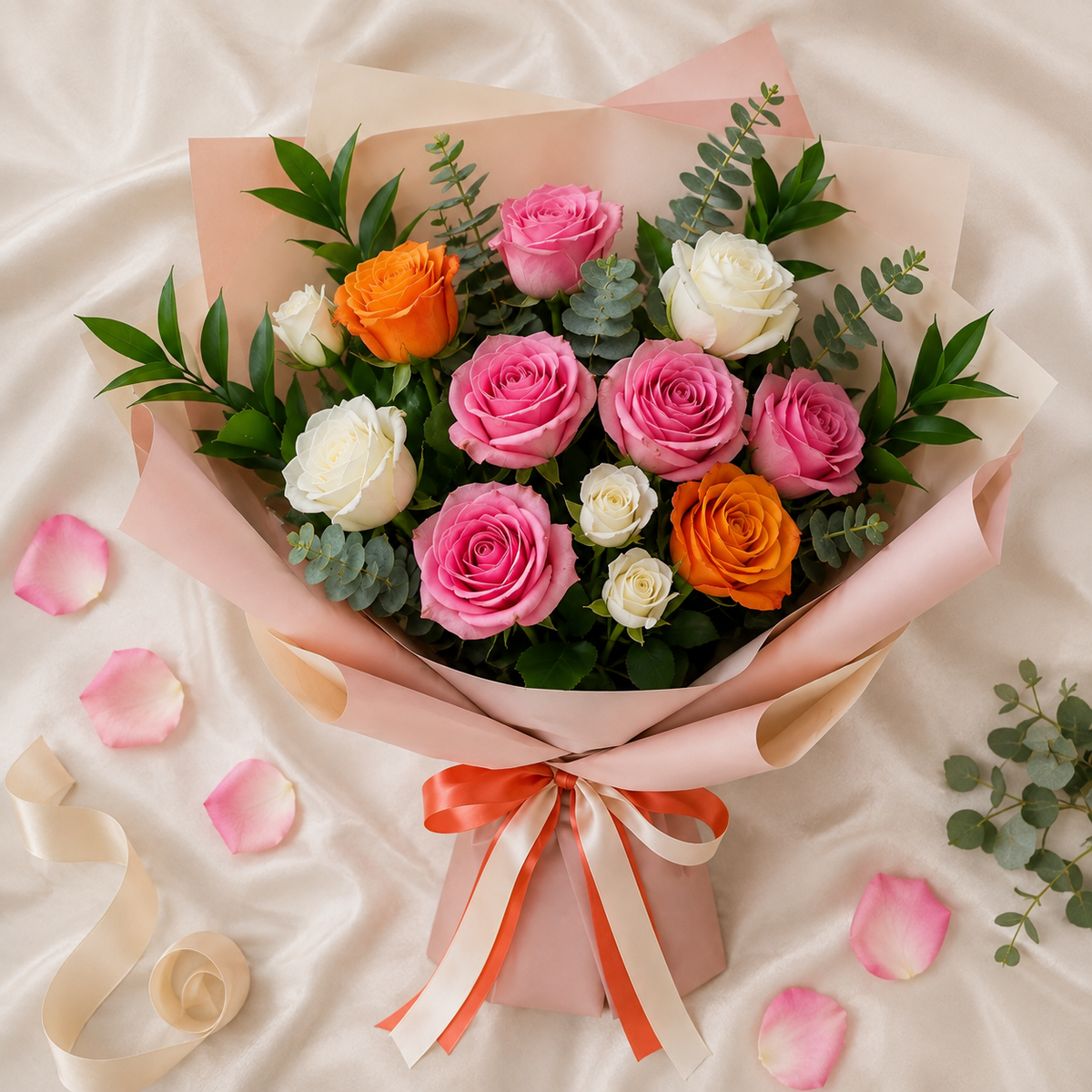 Elegant White, Pink & Orange Rose Bouquet – photo 3