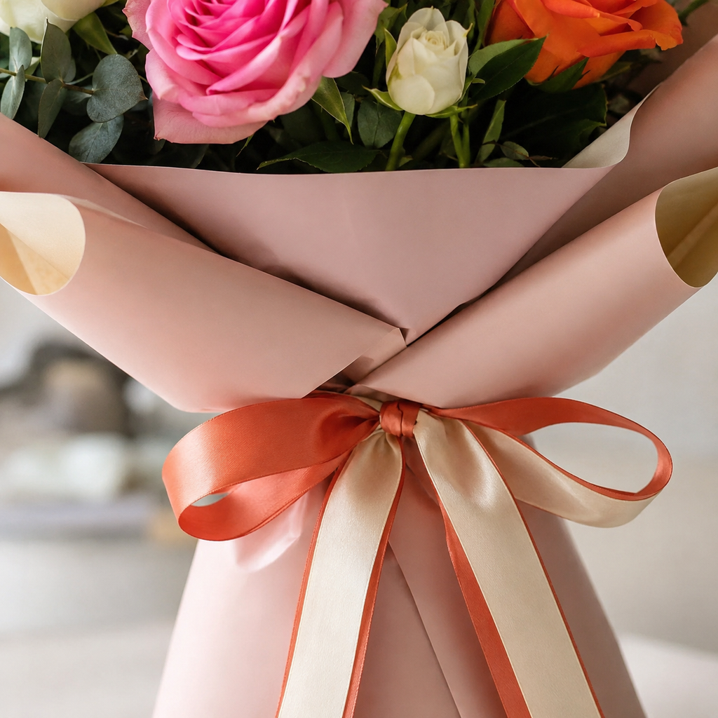 Elegant White, Pink & Orange Rose Bouquet – photo 4