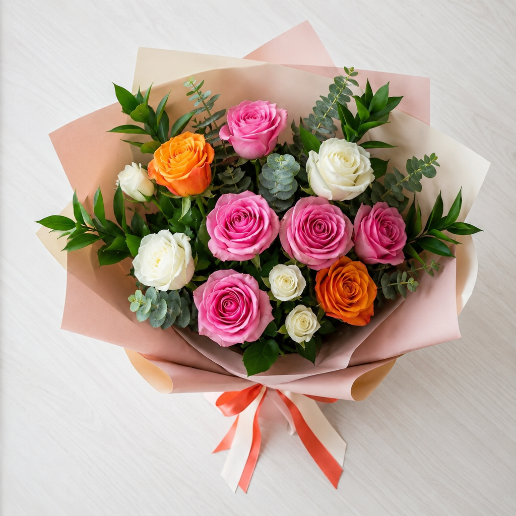 Elegant White, Pink & Orange Rose Bouquet – photo 5