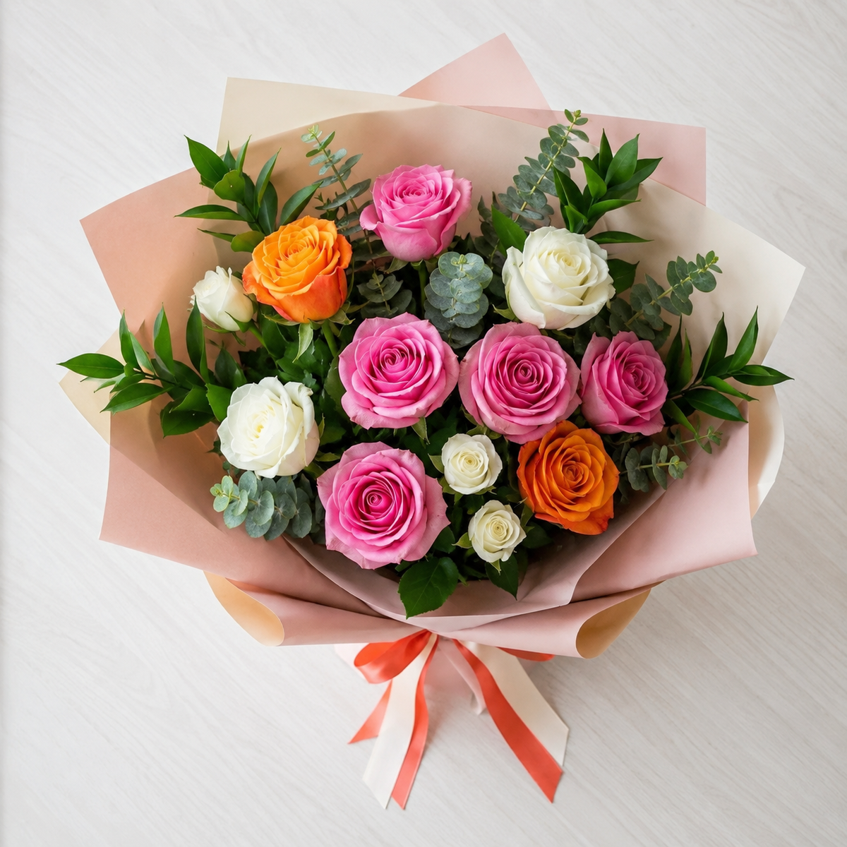 Elegant White, Pink & Orange Rose Bouquet – photo 5