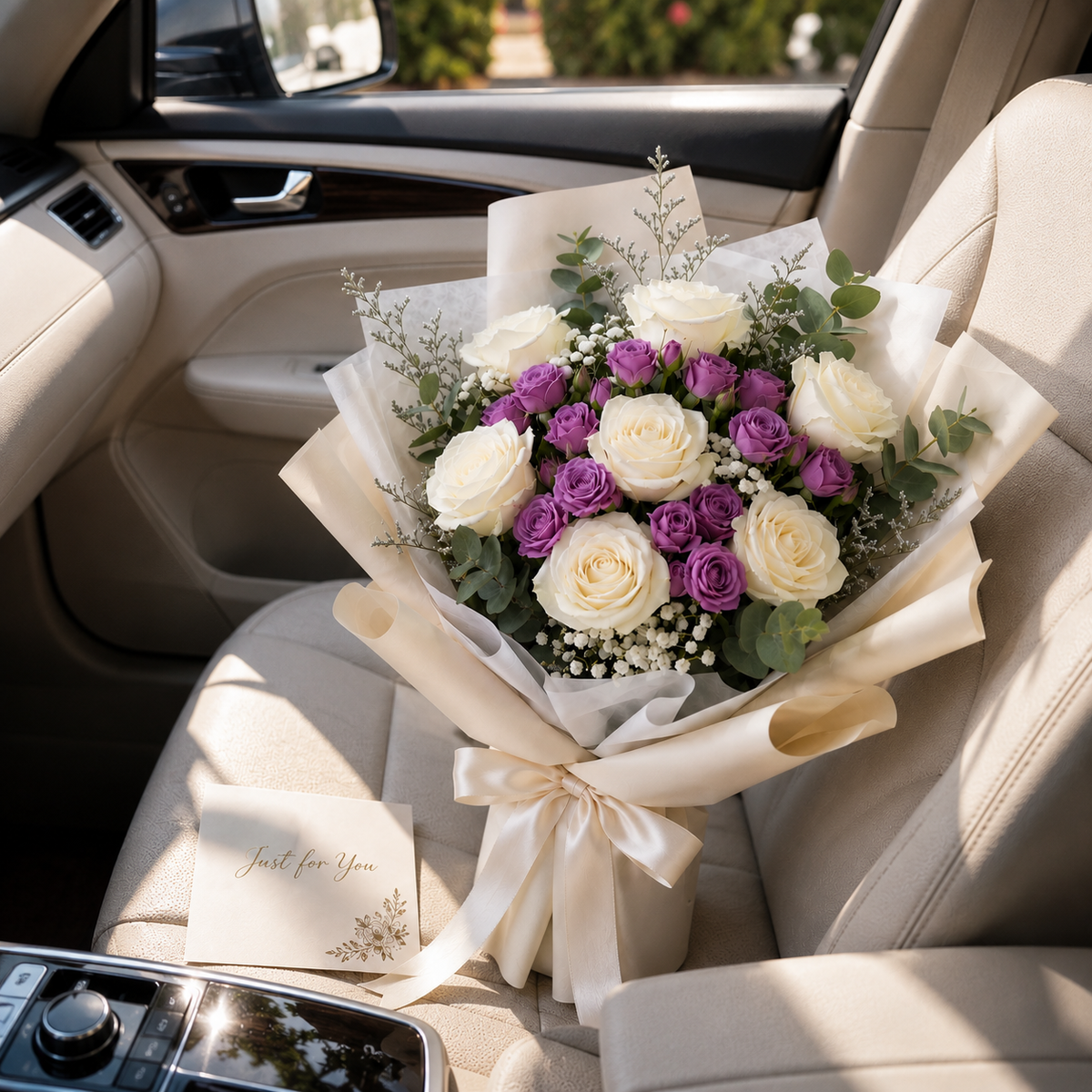 Elegant White Rose & Purple Baby Rose Miss You Bouquet – photo 6