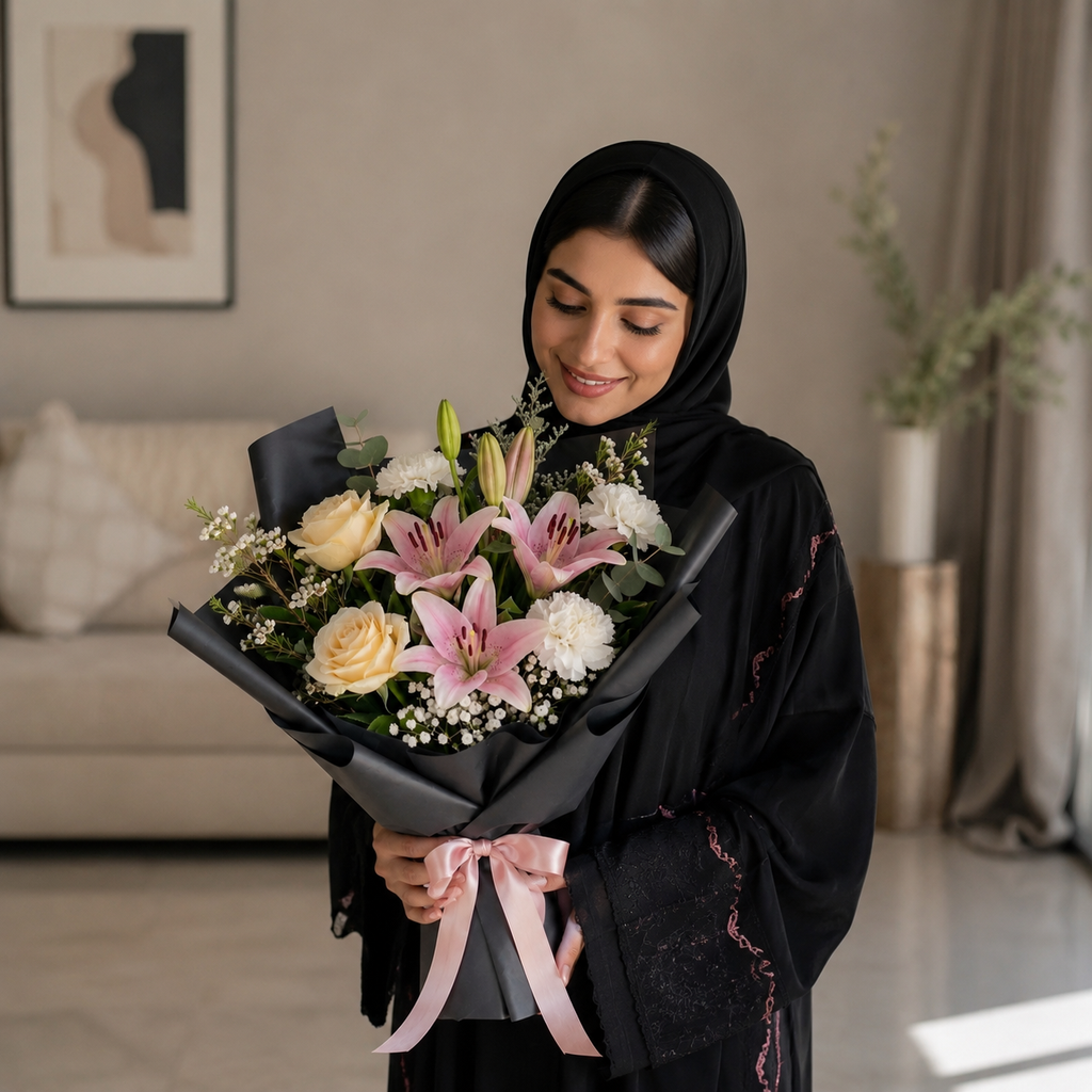 Elegant Yellow Roses & Pink Lilies Miss You Bouquet – photo 4