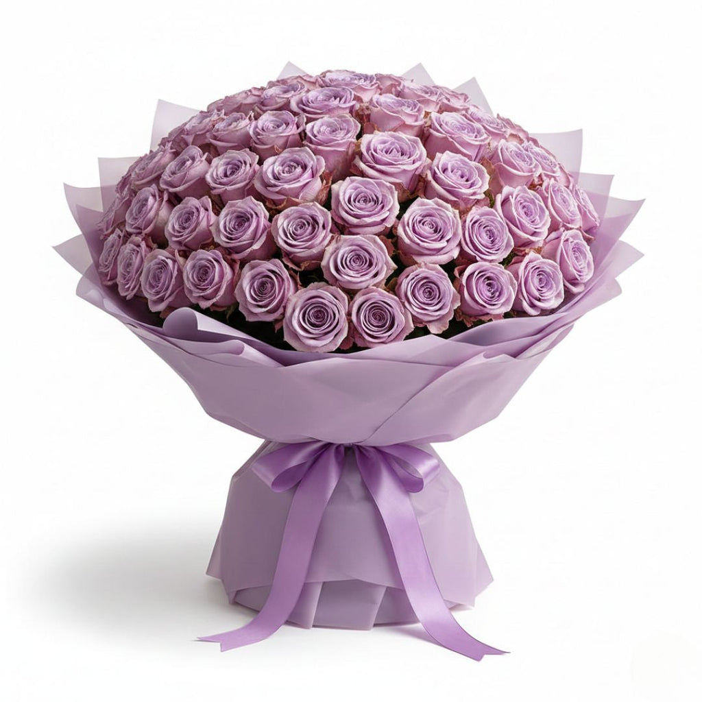 Enchanted Love-151 Purple Roses by Black Petals Flowers