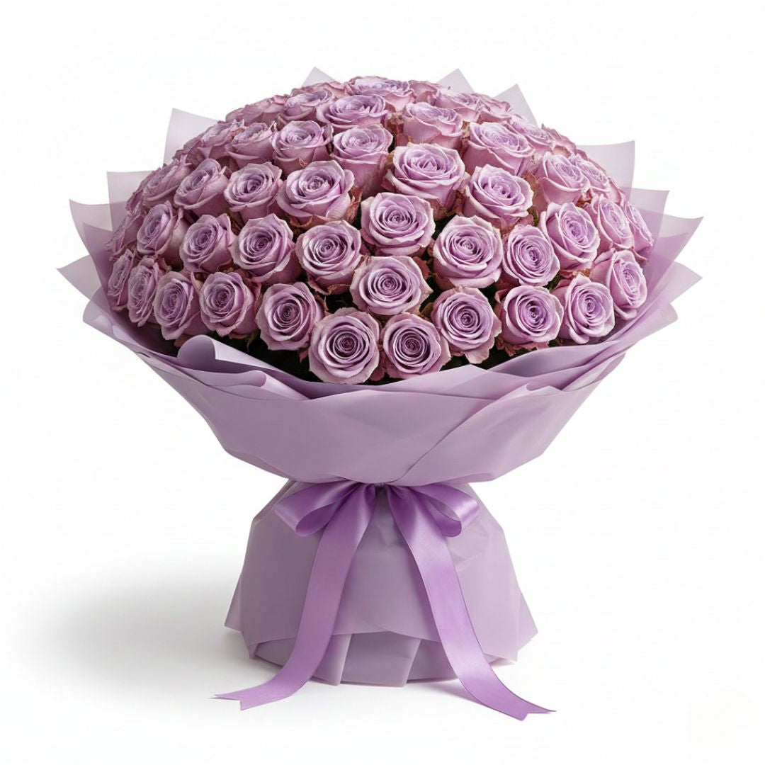 Enchanted Love-151 Purple Roses by Black Petals Flowers