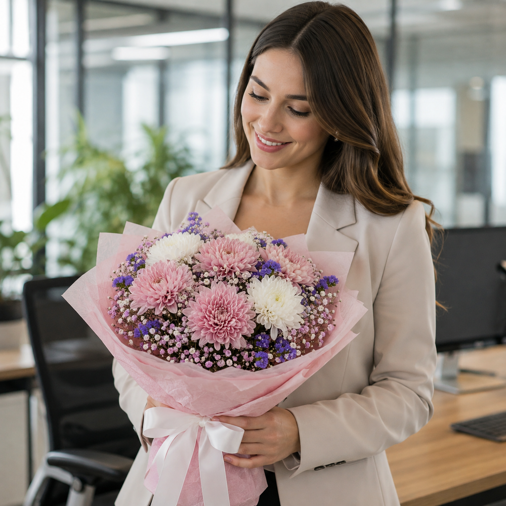 Gentle Charm – Pink & White Chrysanthemums Bouquet