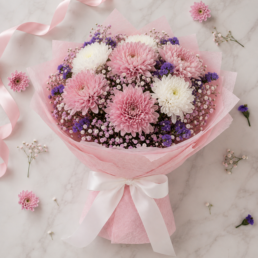 Gentle Charm – Pink & White Chrysanthemums Bouquet