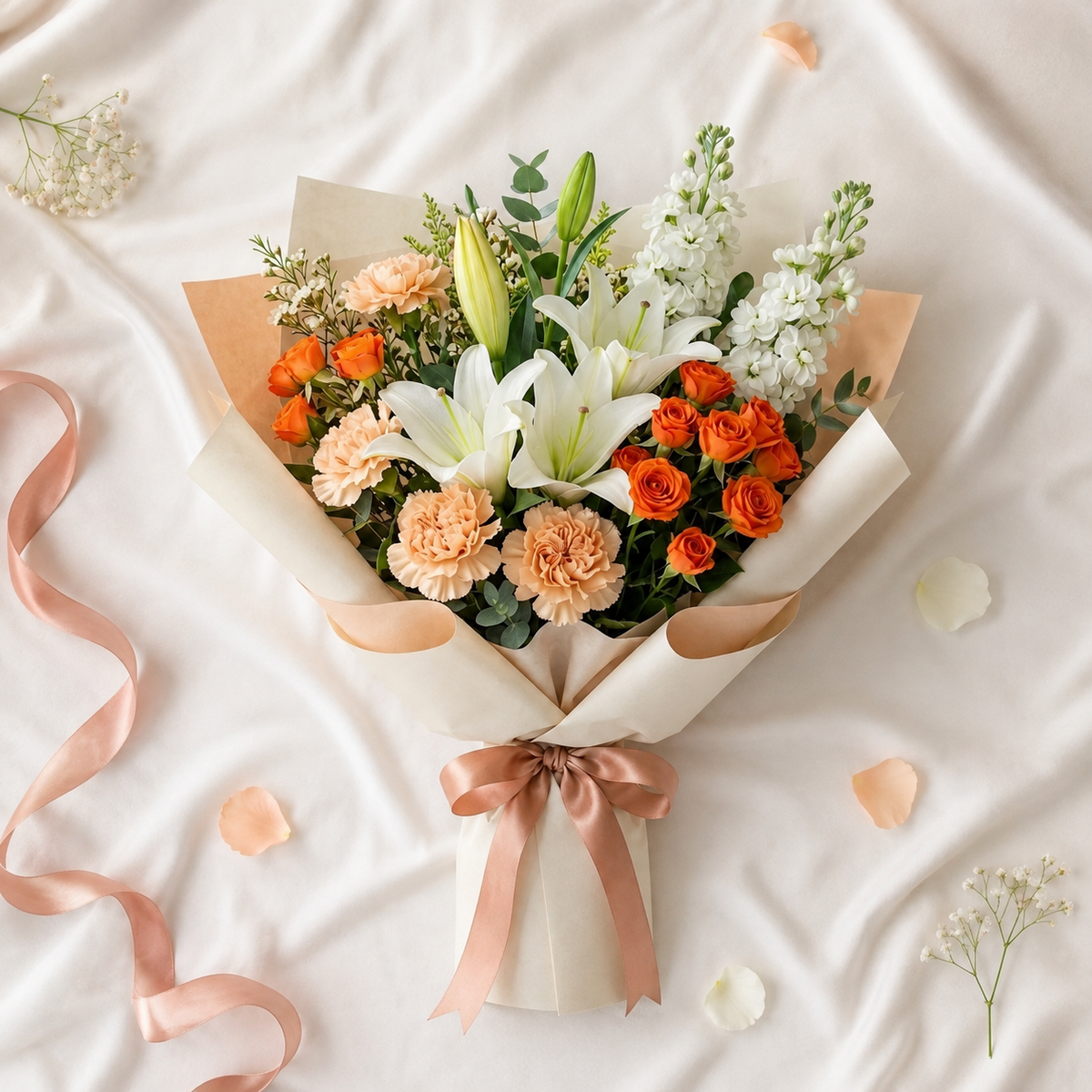 Gentle Miss You Bouquet with Lilies, Carnations & Baby Roses – photo 3