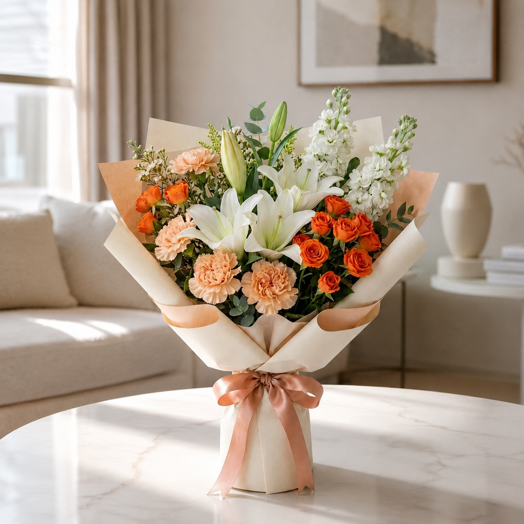 Gentle Miss You Bouquet with Lilies, Carnations & Baby Roses – photo 4