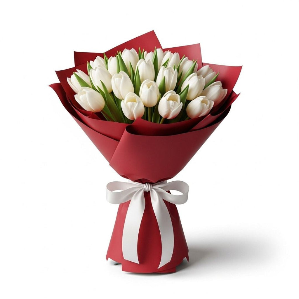 Graceful Love – White Tulips Anniversary Flowers by Black Petals Flowers