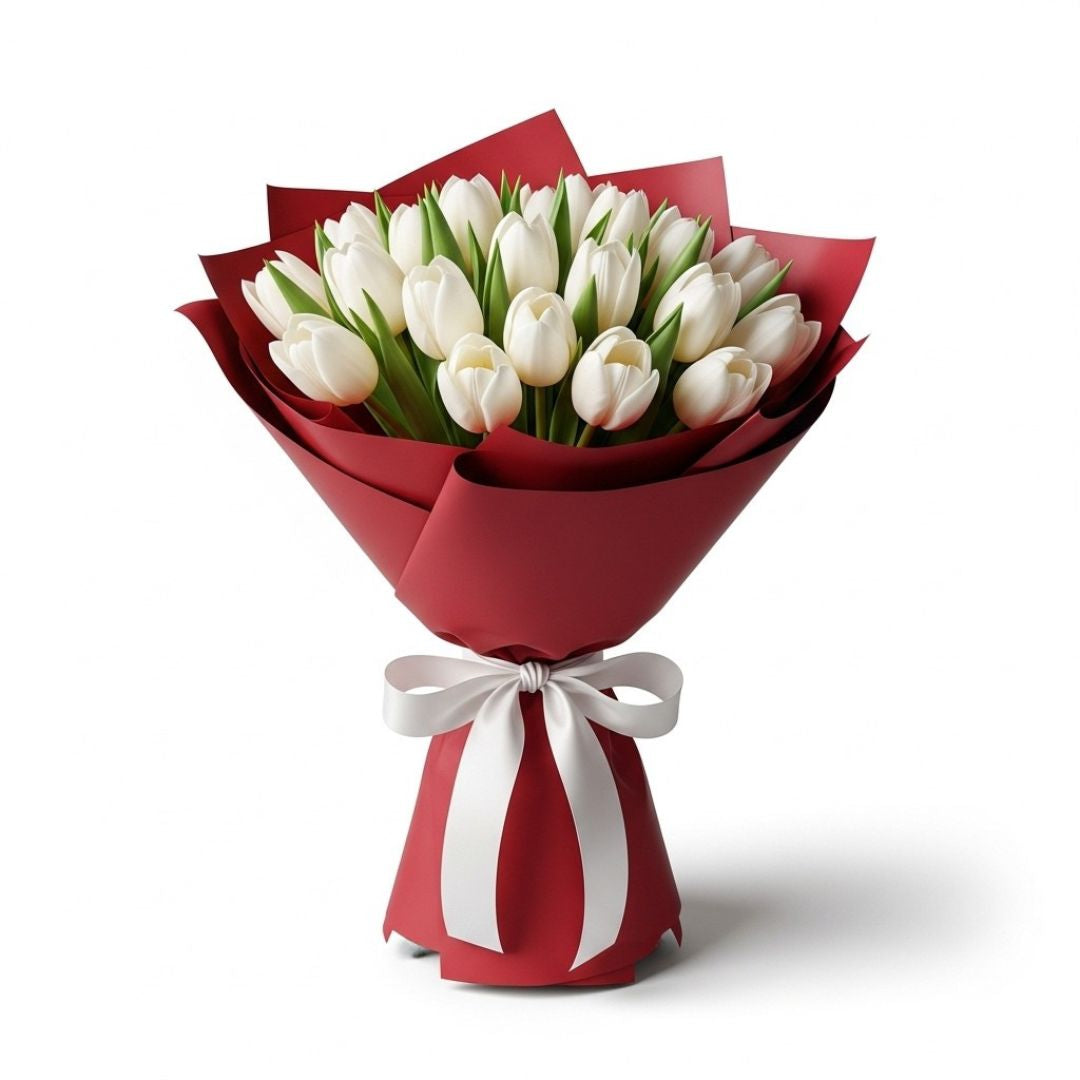 Graceful Love – White Tulips Anniversary Flowers by Black Petals Flowers