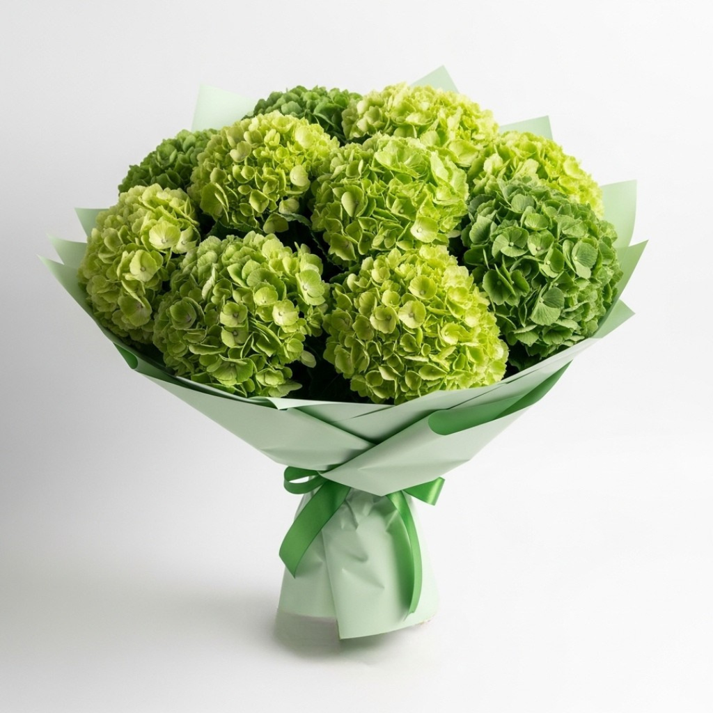 Emerald Glow – Green Hydrangea Bouquet by Black Petals Flowers
