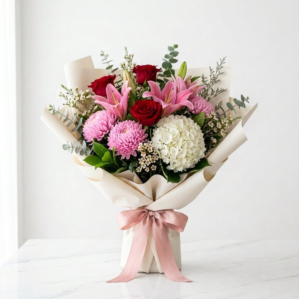 Luxury Mixed Flower Sorry Bouquet with Roses, Lilies & Hydrangea