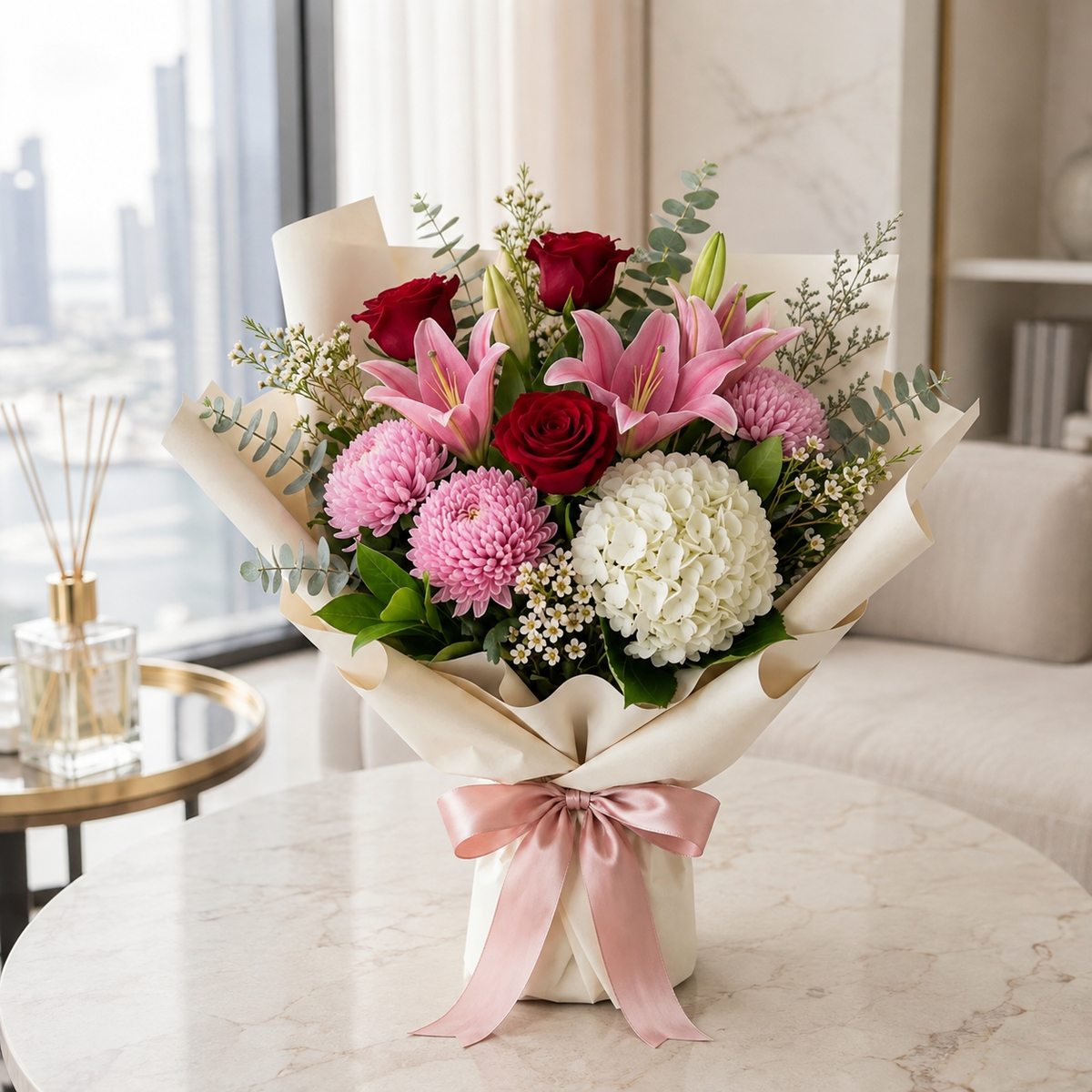Luxury Mixed Flower Sorry Bouquet with Roses, Lilies & Hydrangea