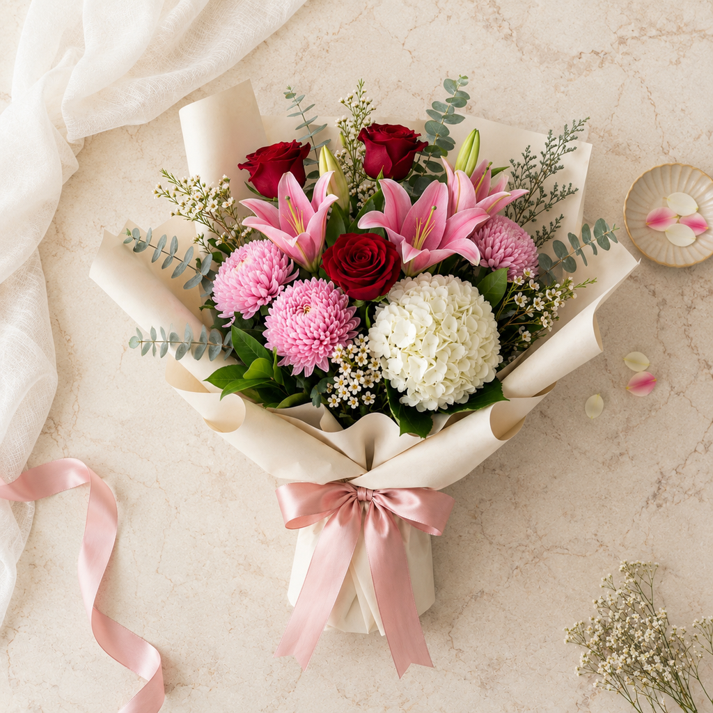 Luxury Mixed Flower Sorry Bouquet with Roses, Lilies & Hydrangea
