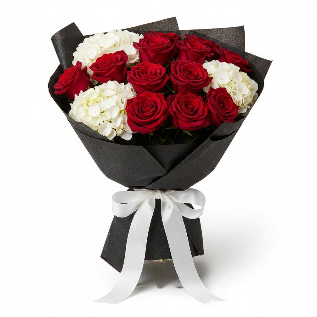 Midnight Romance – Red & White Bouquet For Her