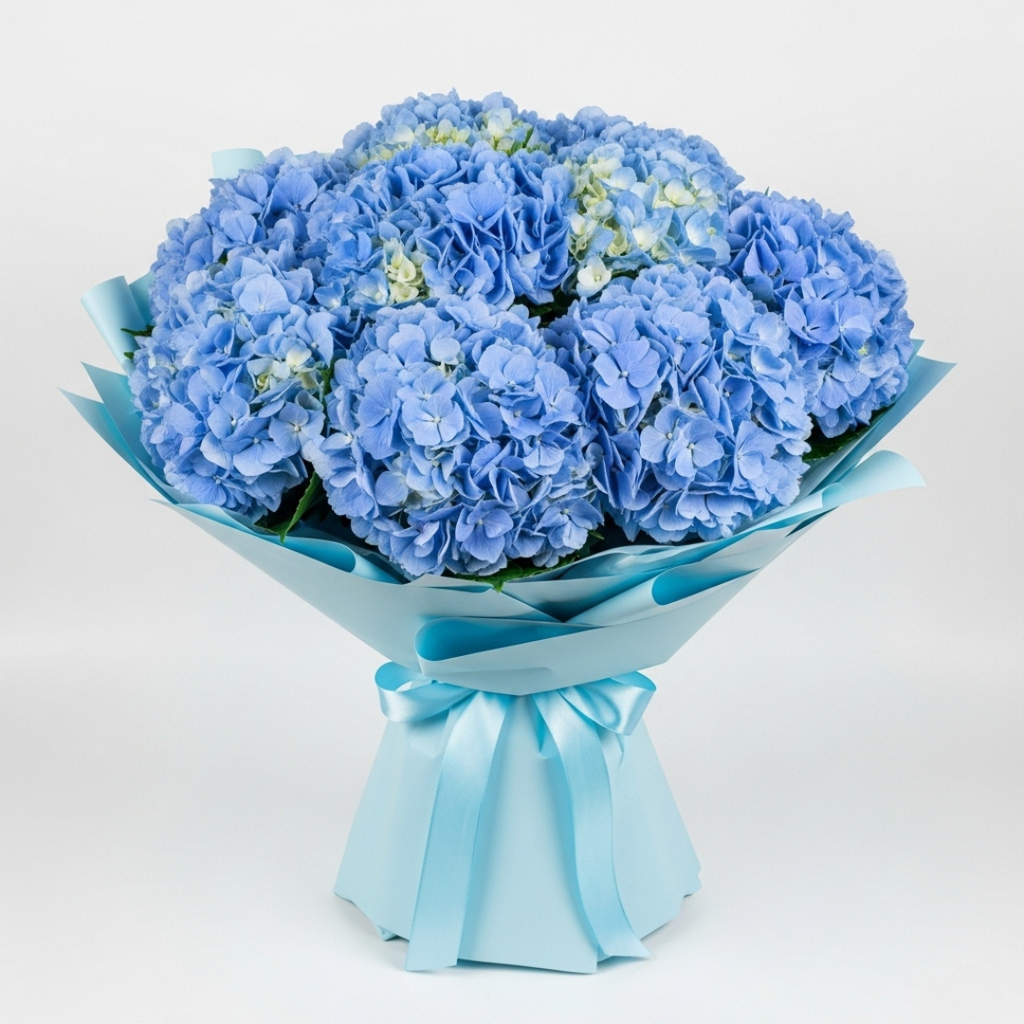Ocean Breeze – Blue Hydrangea Bouquet by Black Petals Flowers