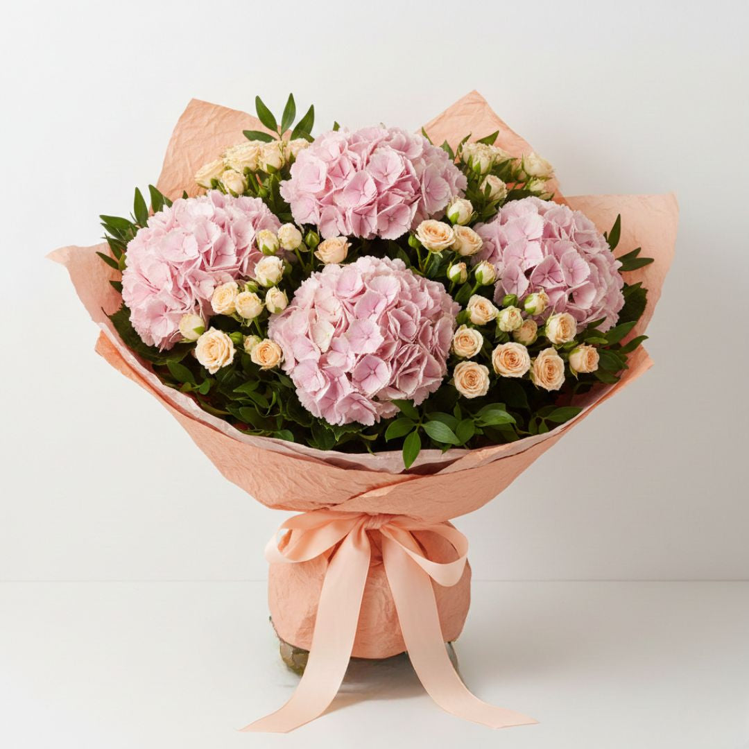 Peachy Dreams – Hydrangea & Baby Rose Bouque