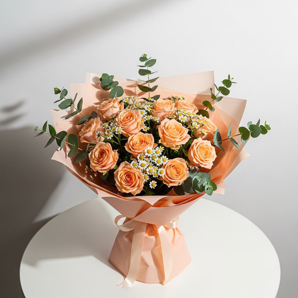 Peachy Love – 10 Peach Roses Bouquet