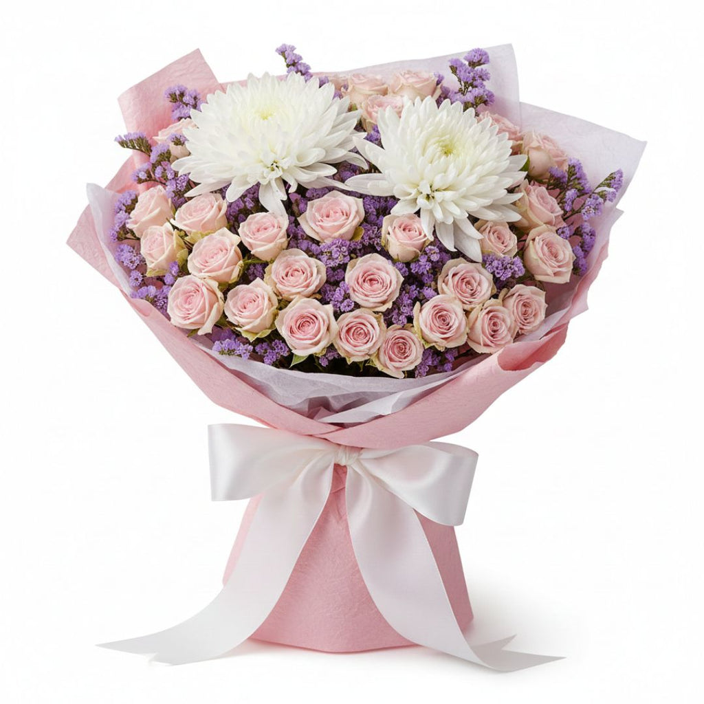Petals of Joy – Mixed Roses & Chrysanthemums Birthday Arrangement by Black Petals Flowers