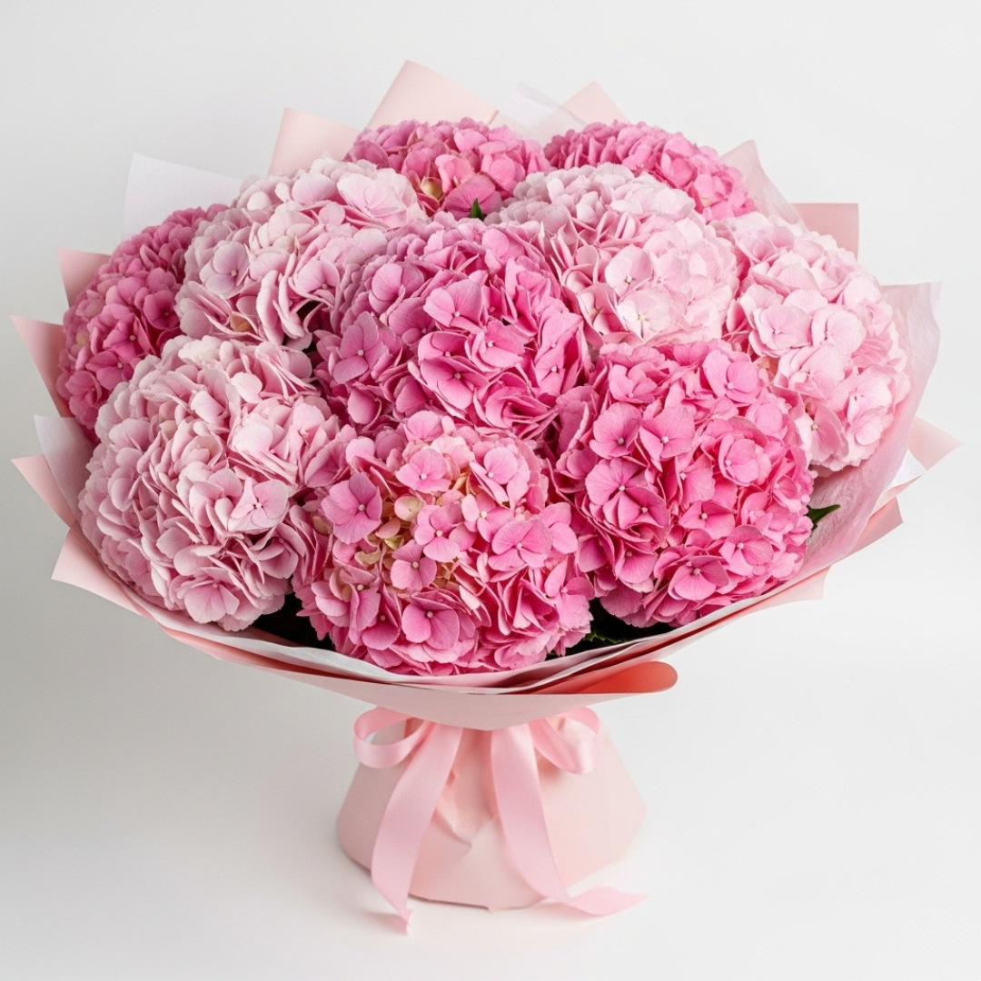 Blushing Grace – Pink Hydrangea Bouquet