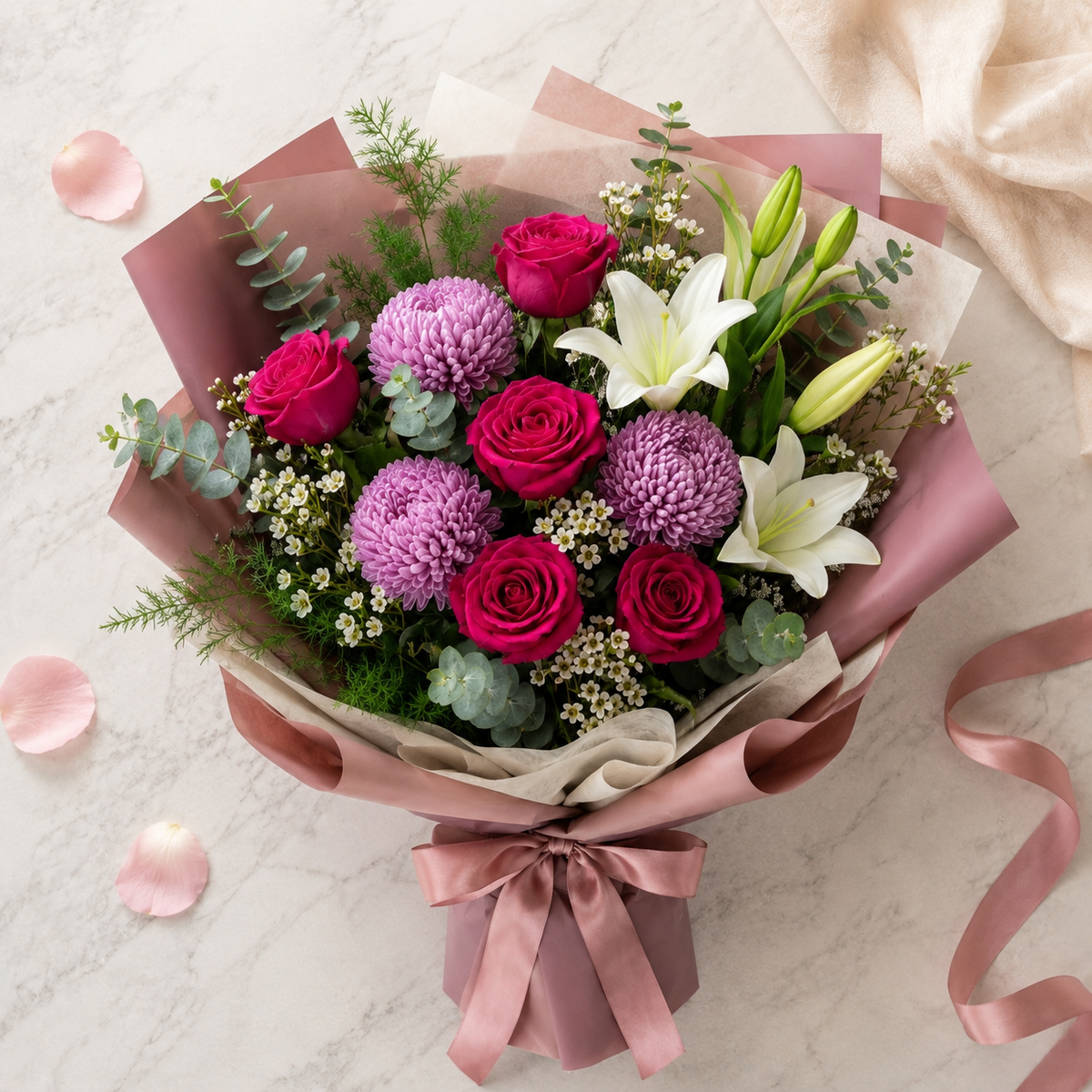 Pink Roses & White Lilies Bouquet for Everyday Moments – photo 3