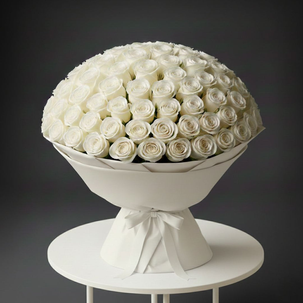 Pure Hearts Bouquet of 500 White Roses by Black Petals Flowers
