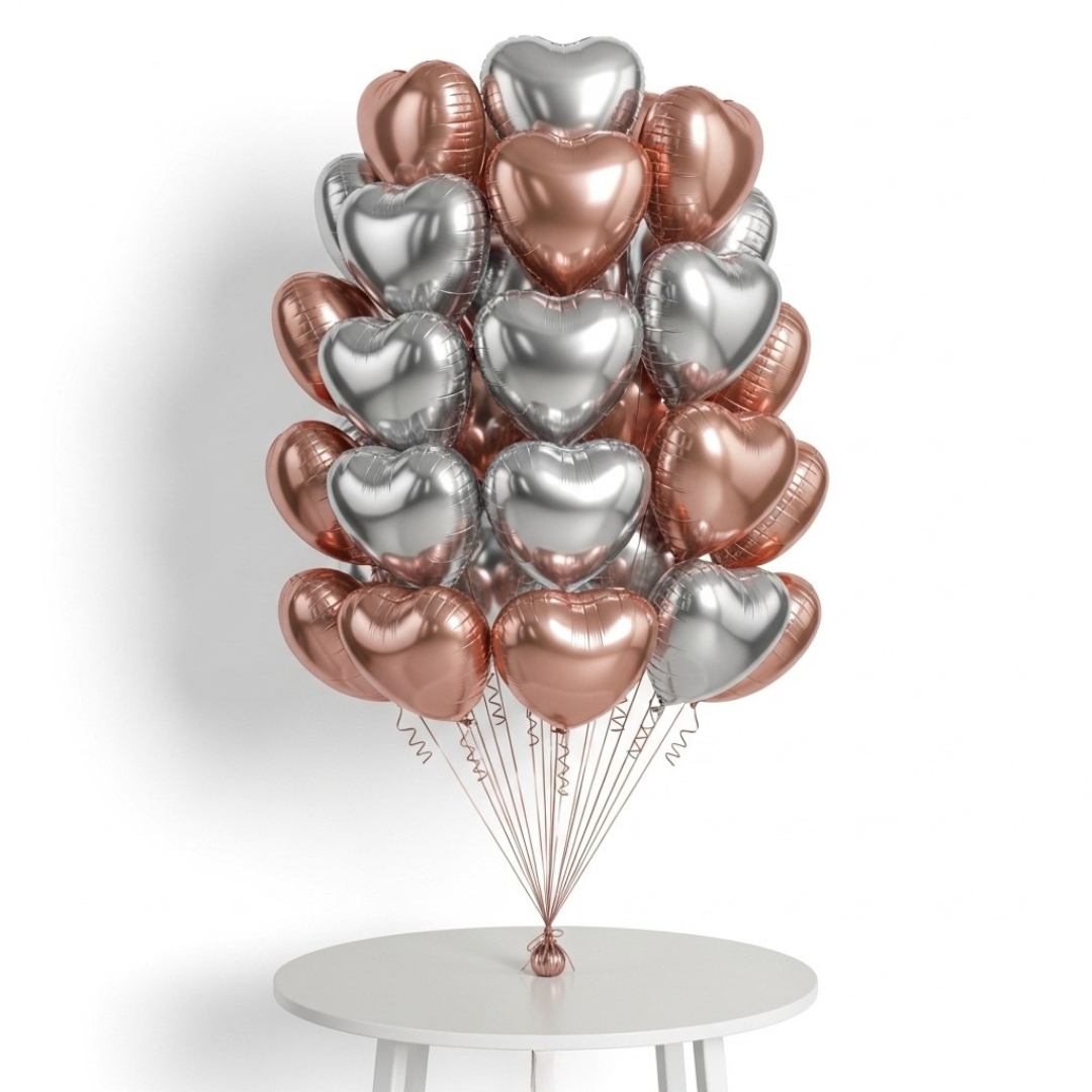 Rose Gold & Silver Heart Balloon Set