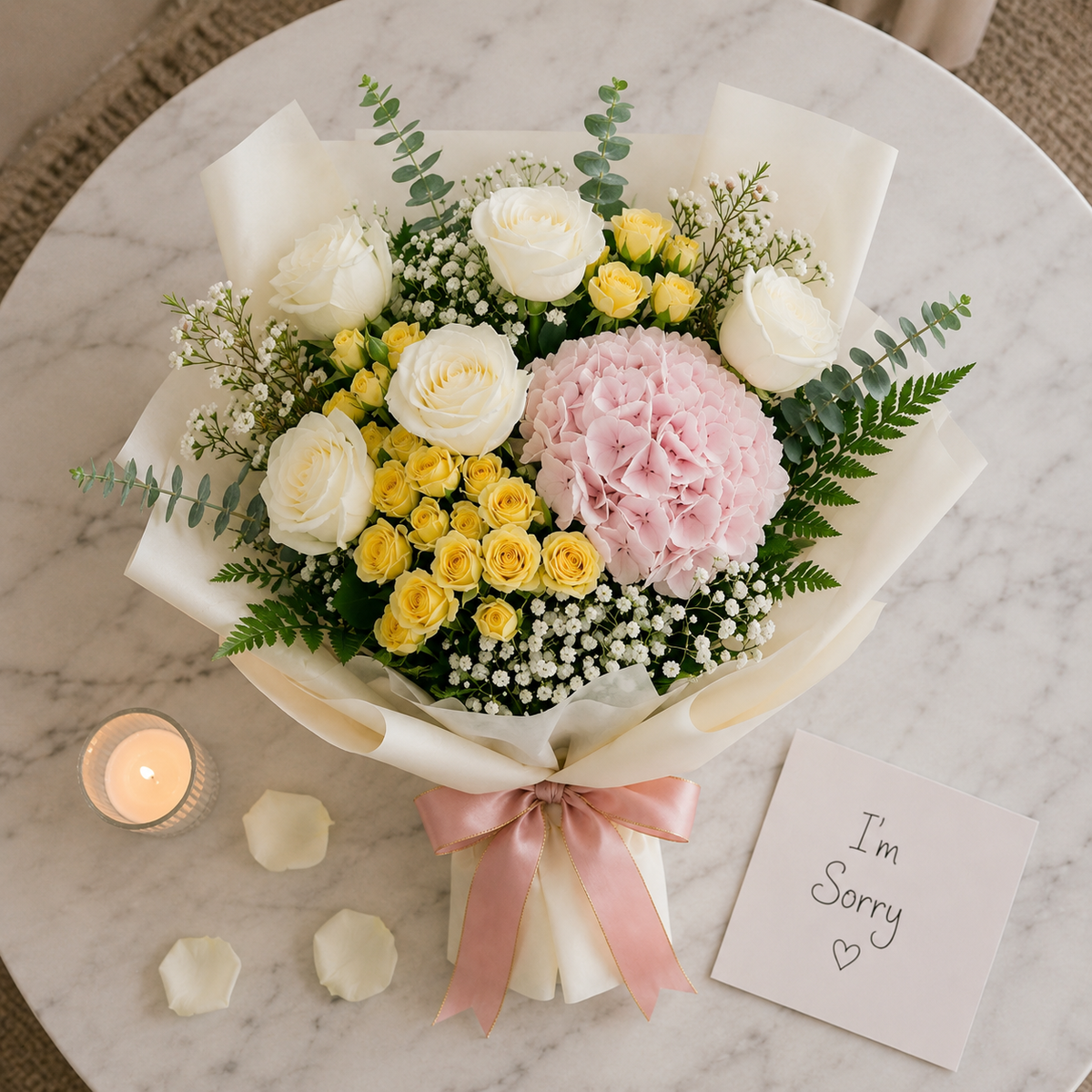 Roses & Hydrangea Sorry Bouquet