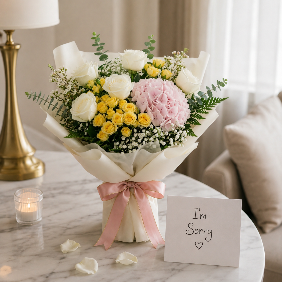 Roses & Hydrangea Sorry Bouquet
