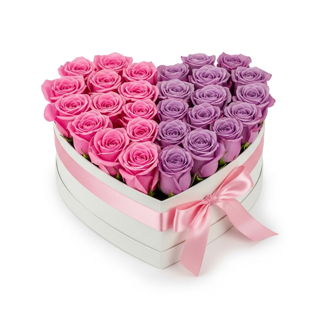 30 Roses Set Royal Blush – 30 Roses Heart Box - Black Petals Flowers