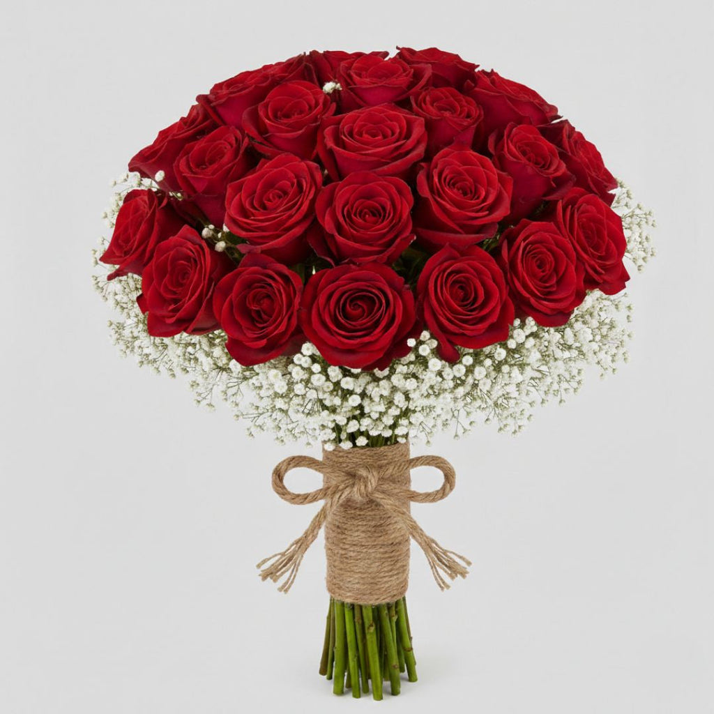 Ruby Romance – Hand-Tied Red Roses Bridal Bouquet by Black Petals Flowers