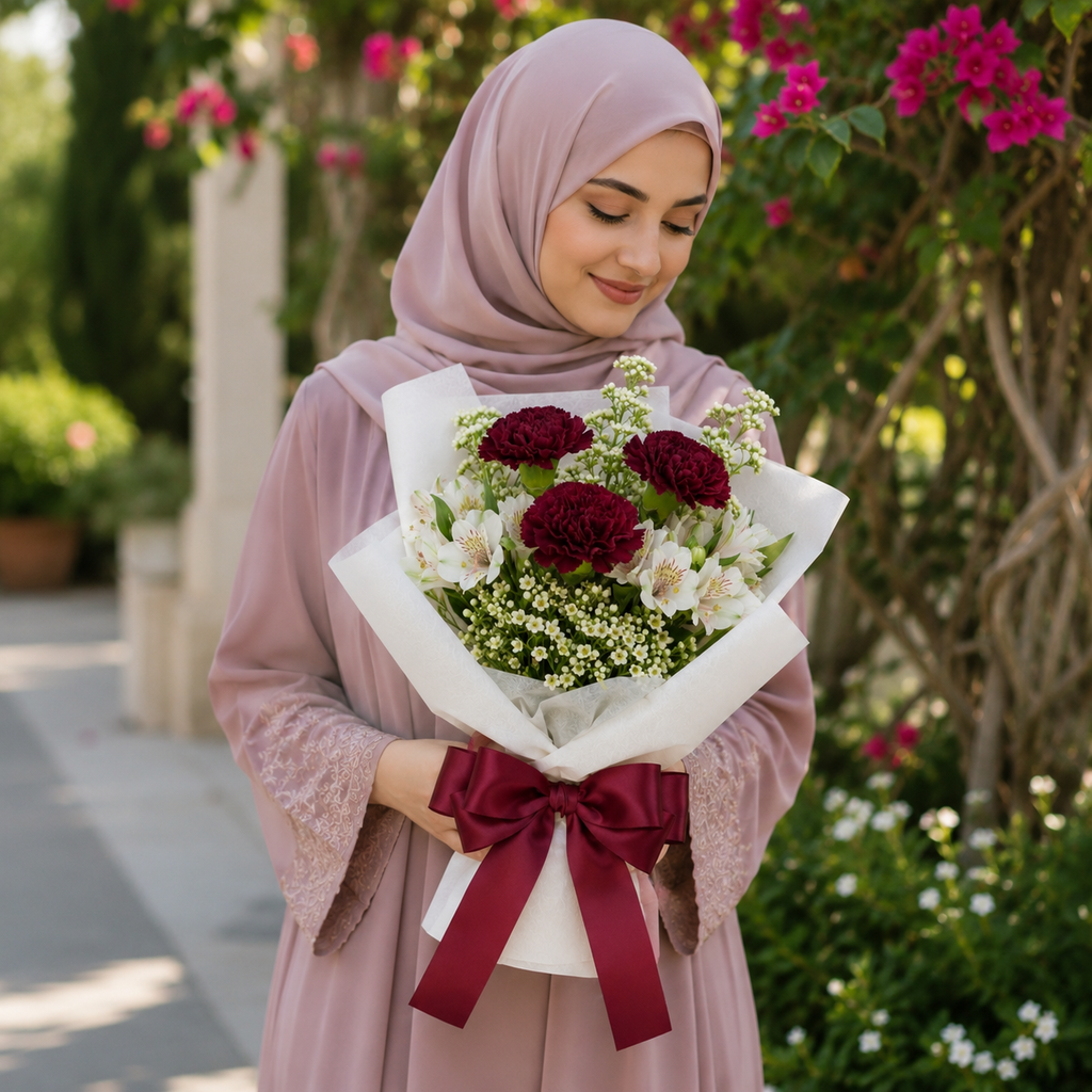 Rustic Charm – Maroon Carnation Bouquet